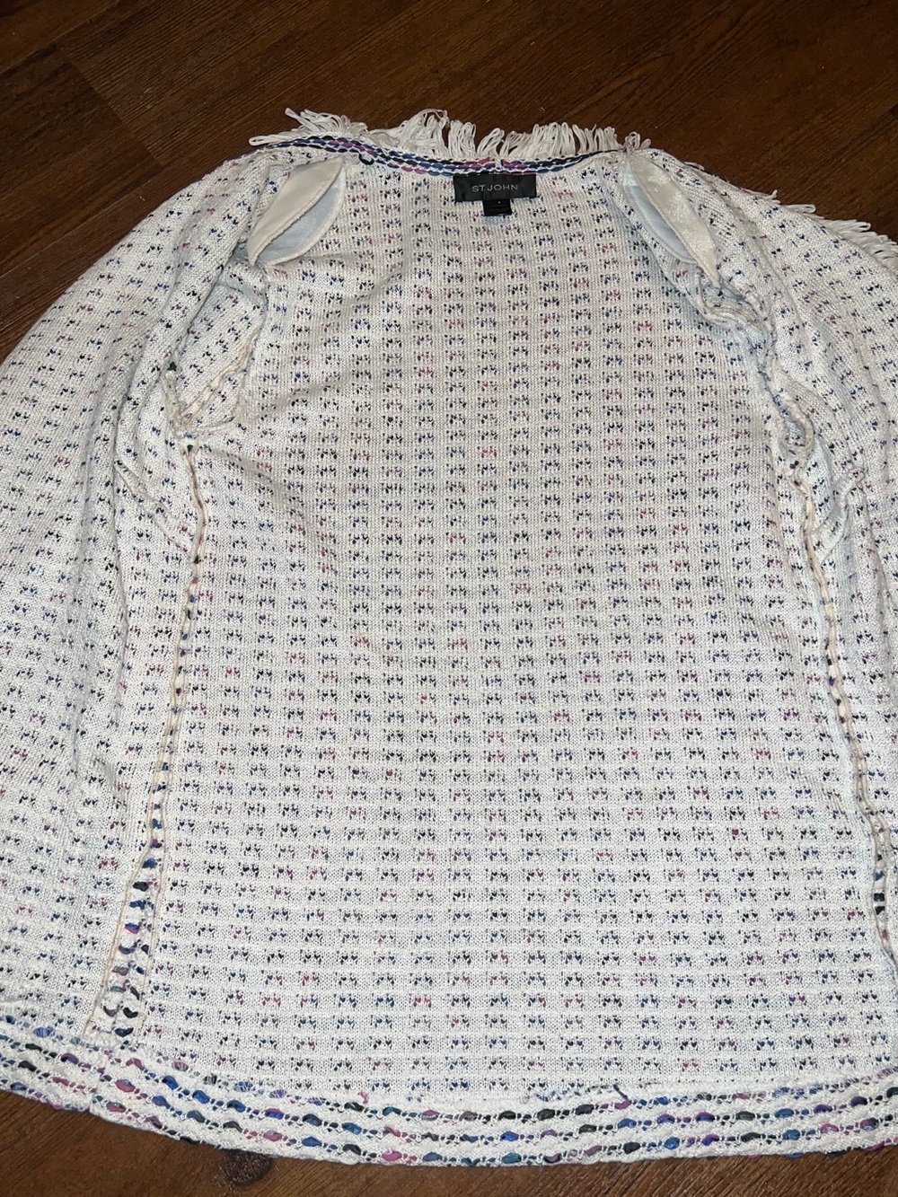 St. John Knit Ivory Tweed Jacket Cardigan Fringe Luxury Academia Preppy Size 4 - Picture 8 of 12
